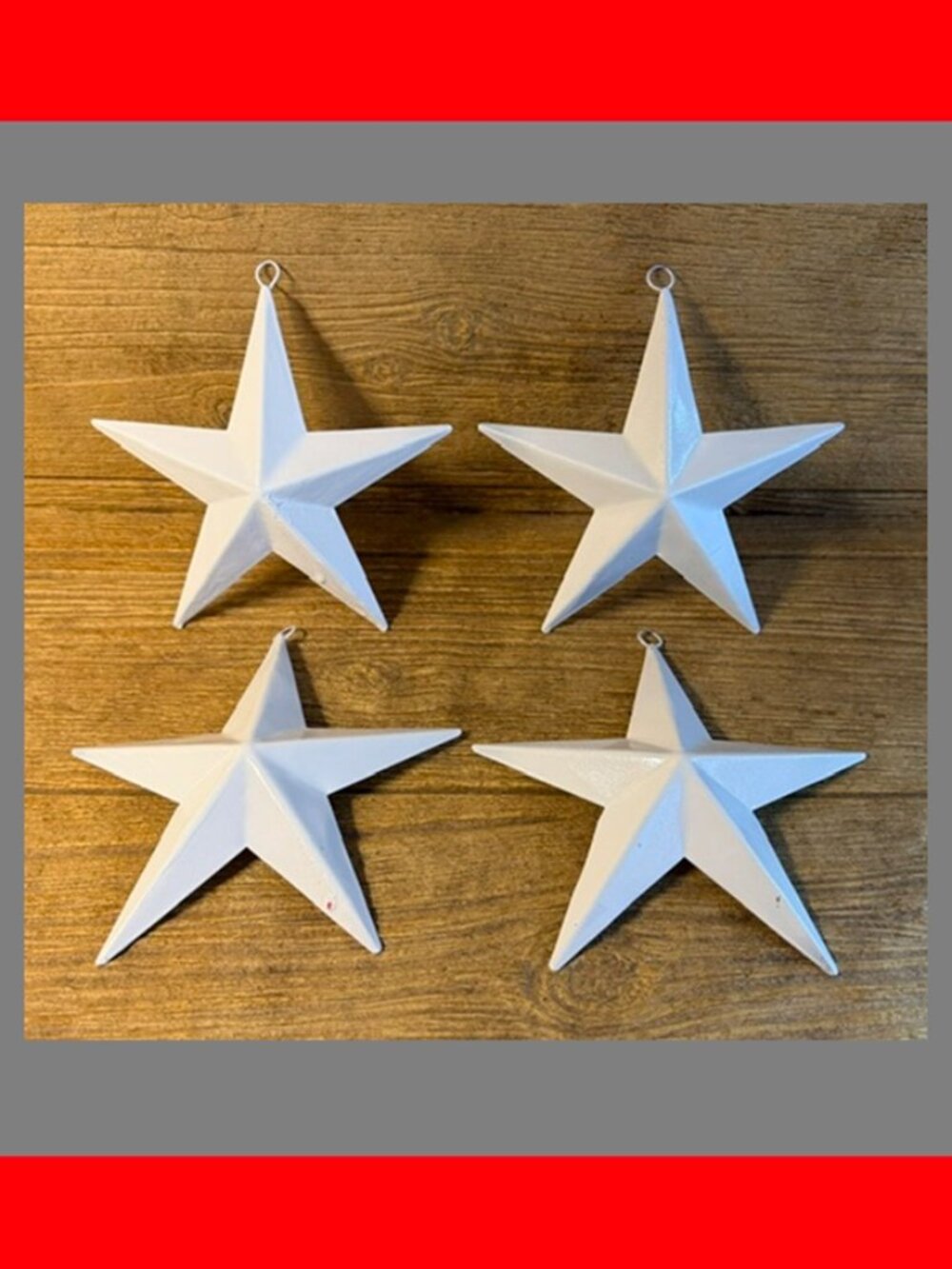 Four (4) white Painted Tin Star w/ Hanging Loop 6 3/4" by 6 3/4" Four (4) 16006B